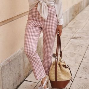 Zara Pink gingham flare pants size XS